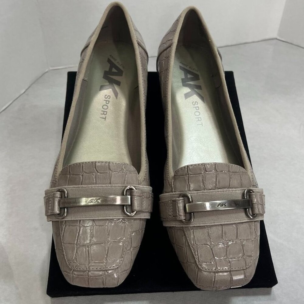 Anne Klein AK Sport Croc Embossed Loafers Comfort Flats Taupe 10M